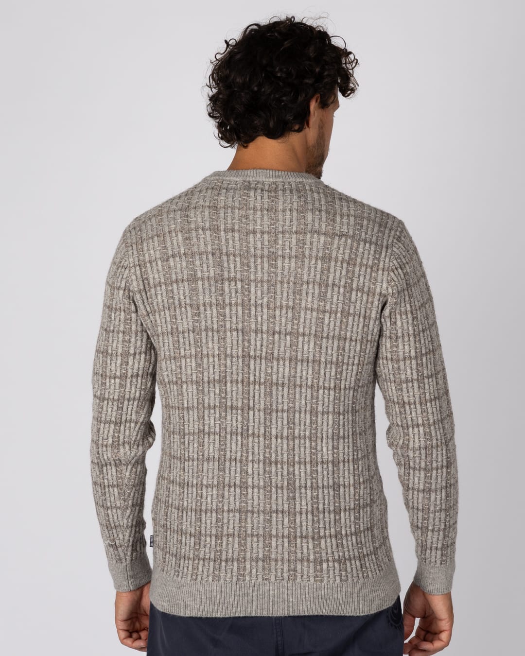 Cross Hatch Knitted Mens Jumper in Grey