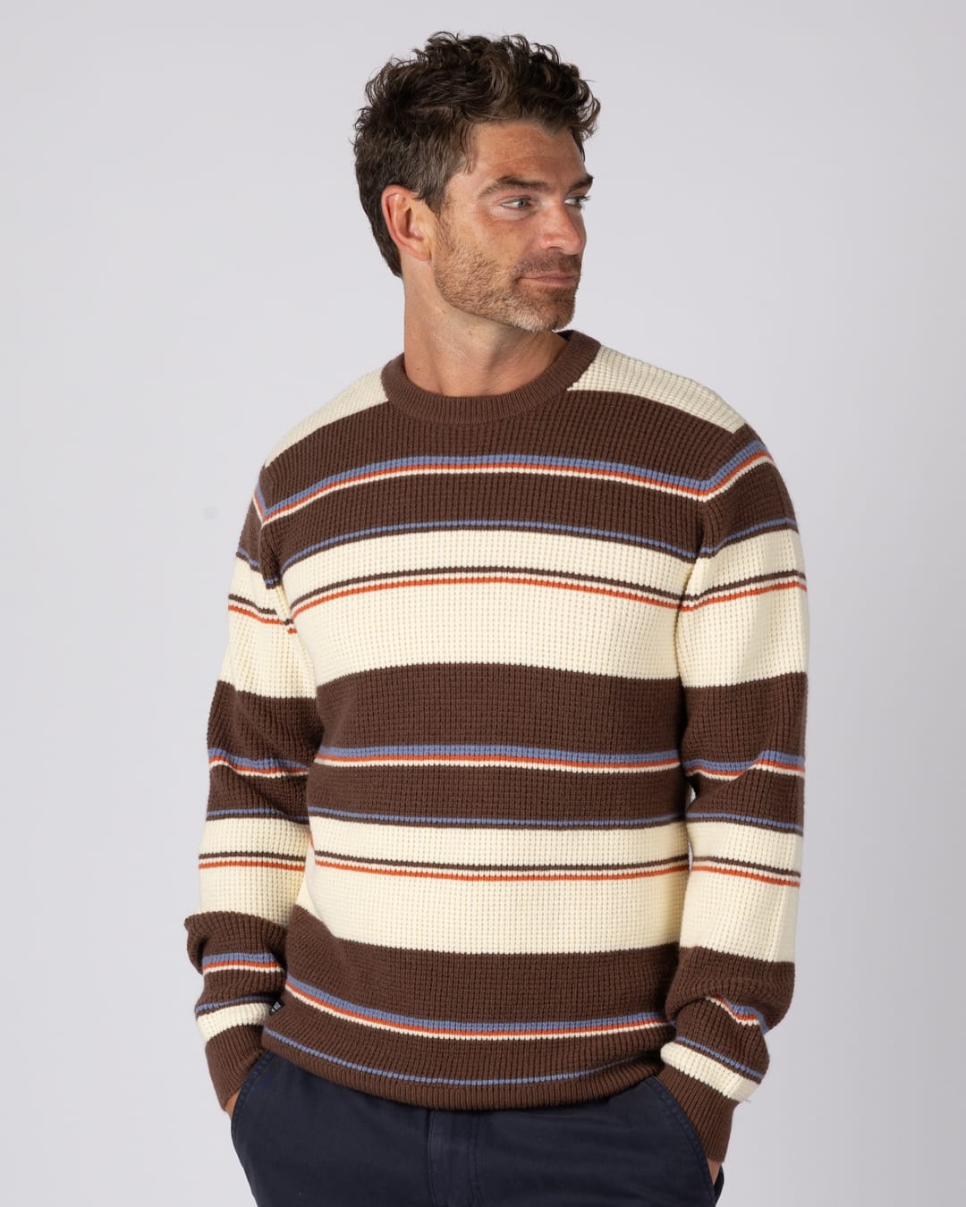 Ryan Mens Knitted Jumper in Brown/Cream