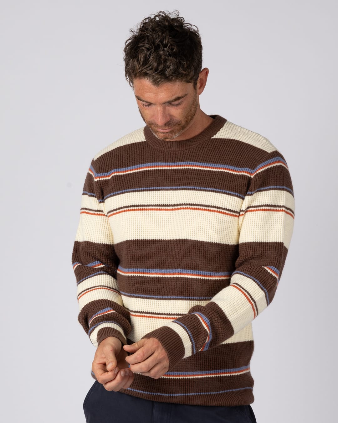 Ryan Mens Knitted Jumper in Brown/Cream
