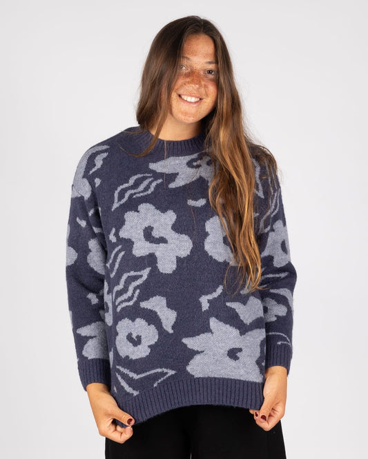 Eden Womens Floral Jumper in Blue