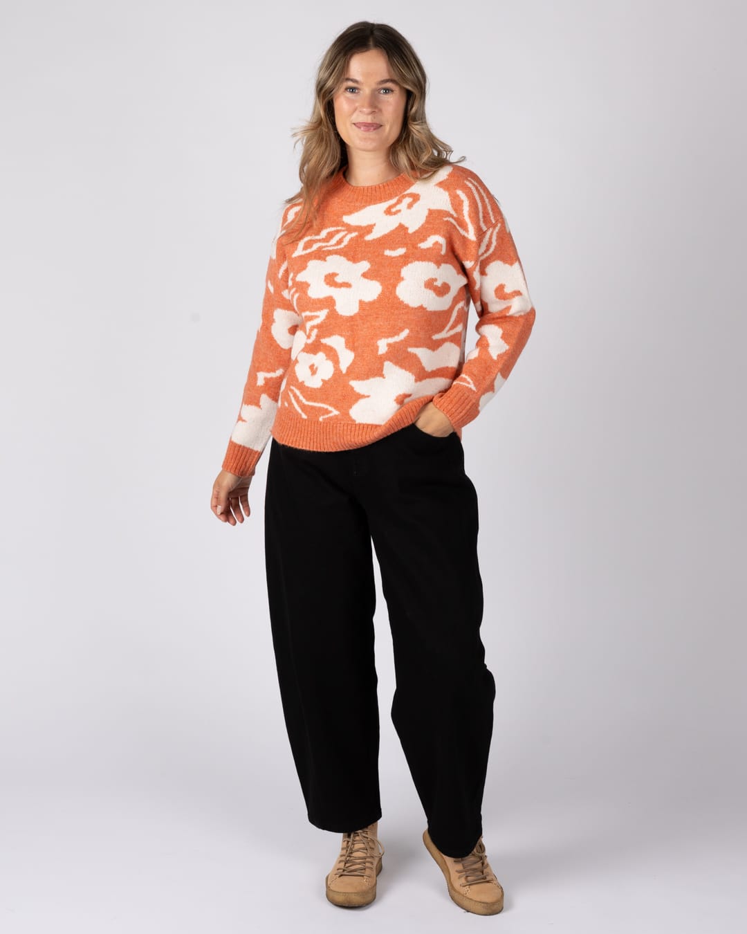Eden Womens Floral Jumper in Orange
