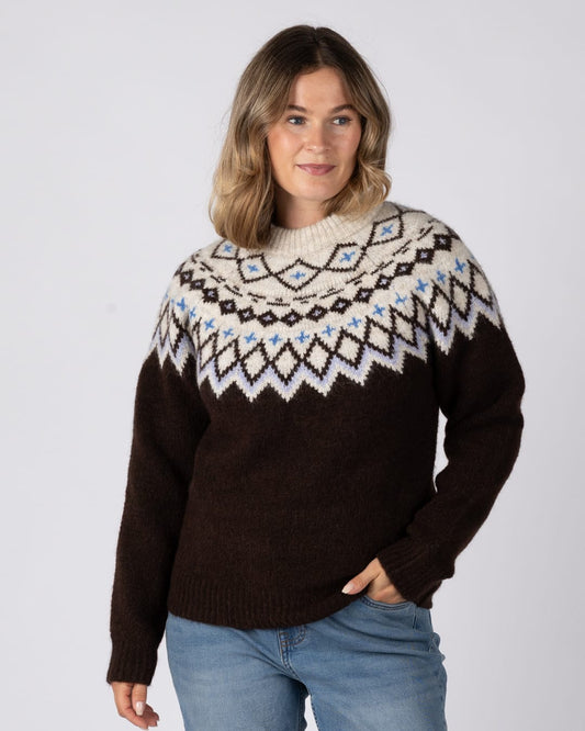 Fern Womens Fairisle Knitted Jumper in Brown