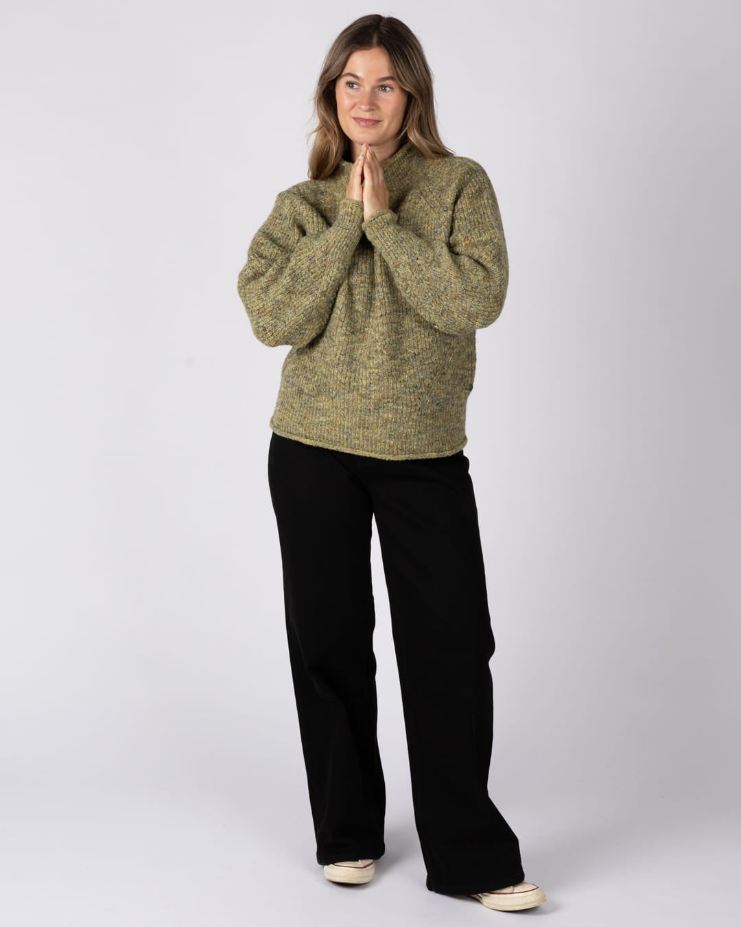 Andie Womens Knitted Funnel Jumper in Green