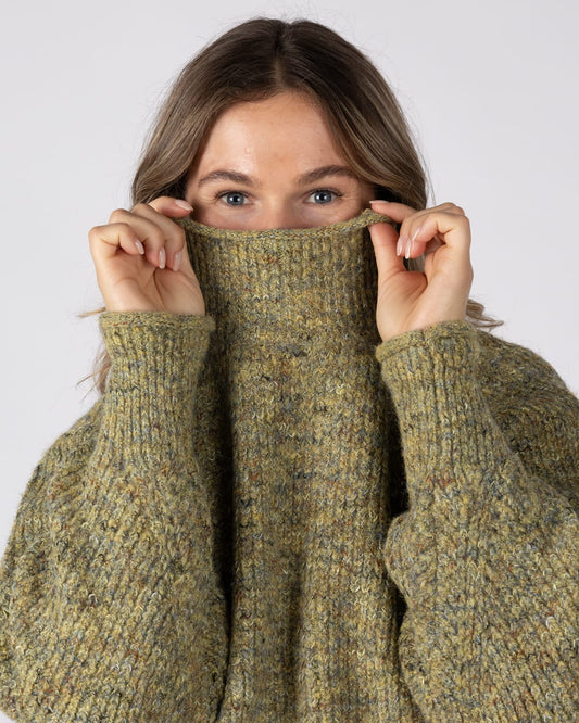 Andie Womens Knitted Funnel Jumper in Green