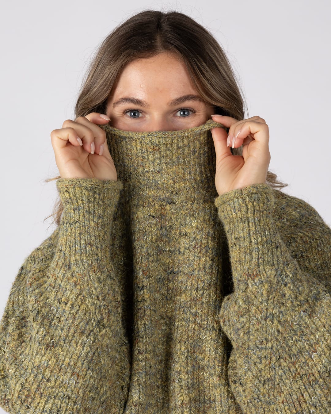 Andie Womens Knitted Funnel Jumper in Green
