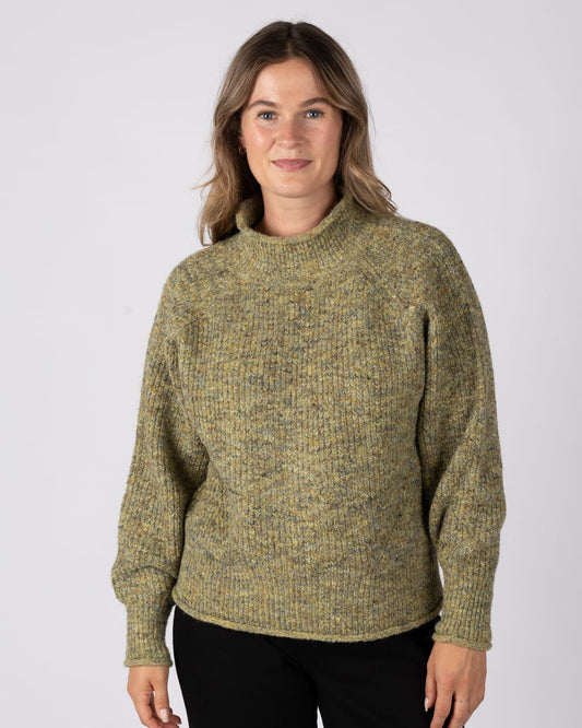 Andie Womens Knitted Funnel Jumper in Green