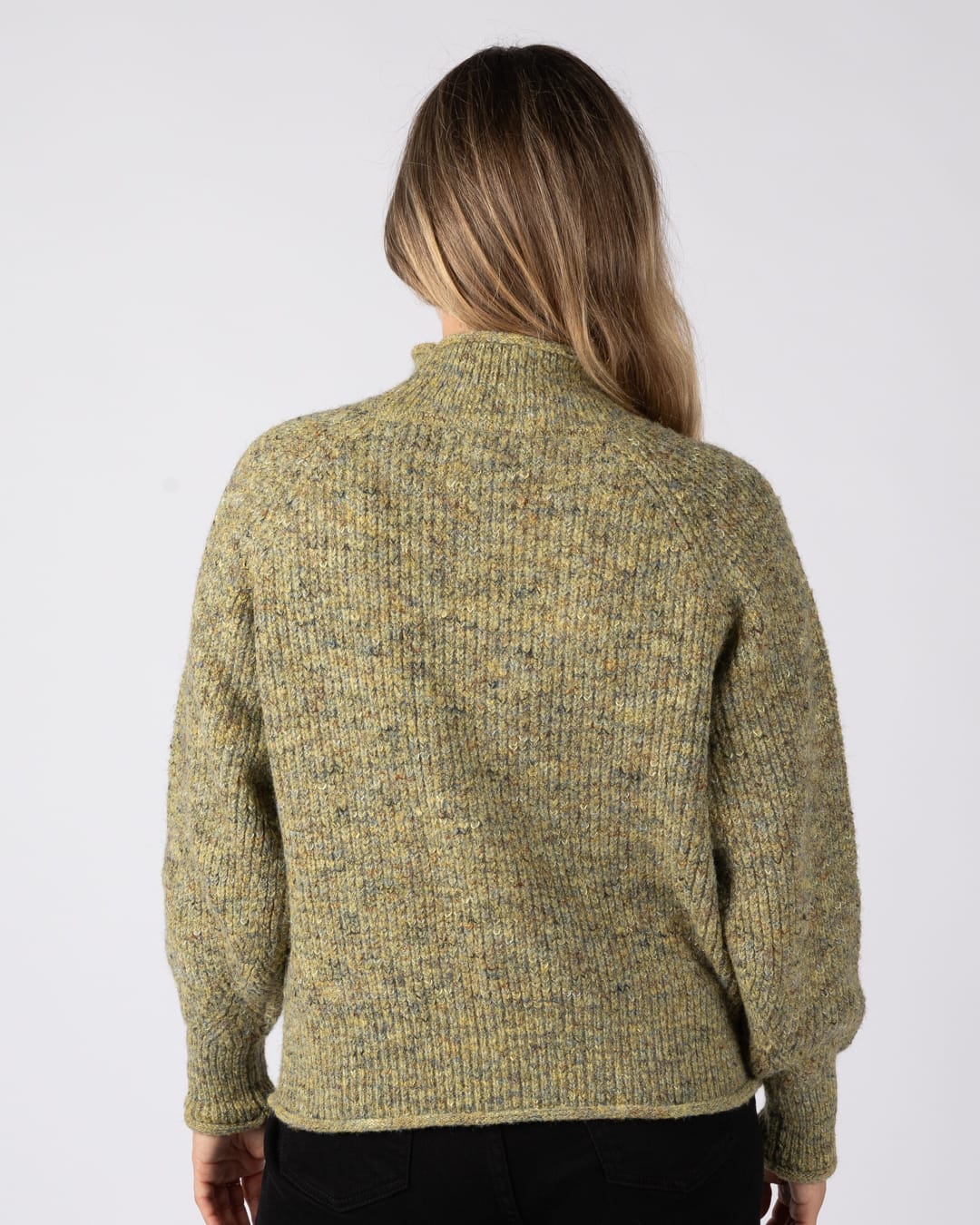 Andie Womens Knitted Funnel Jumper in Green