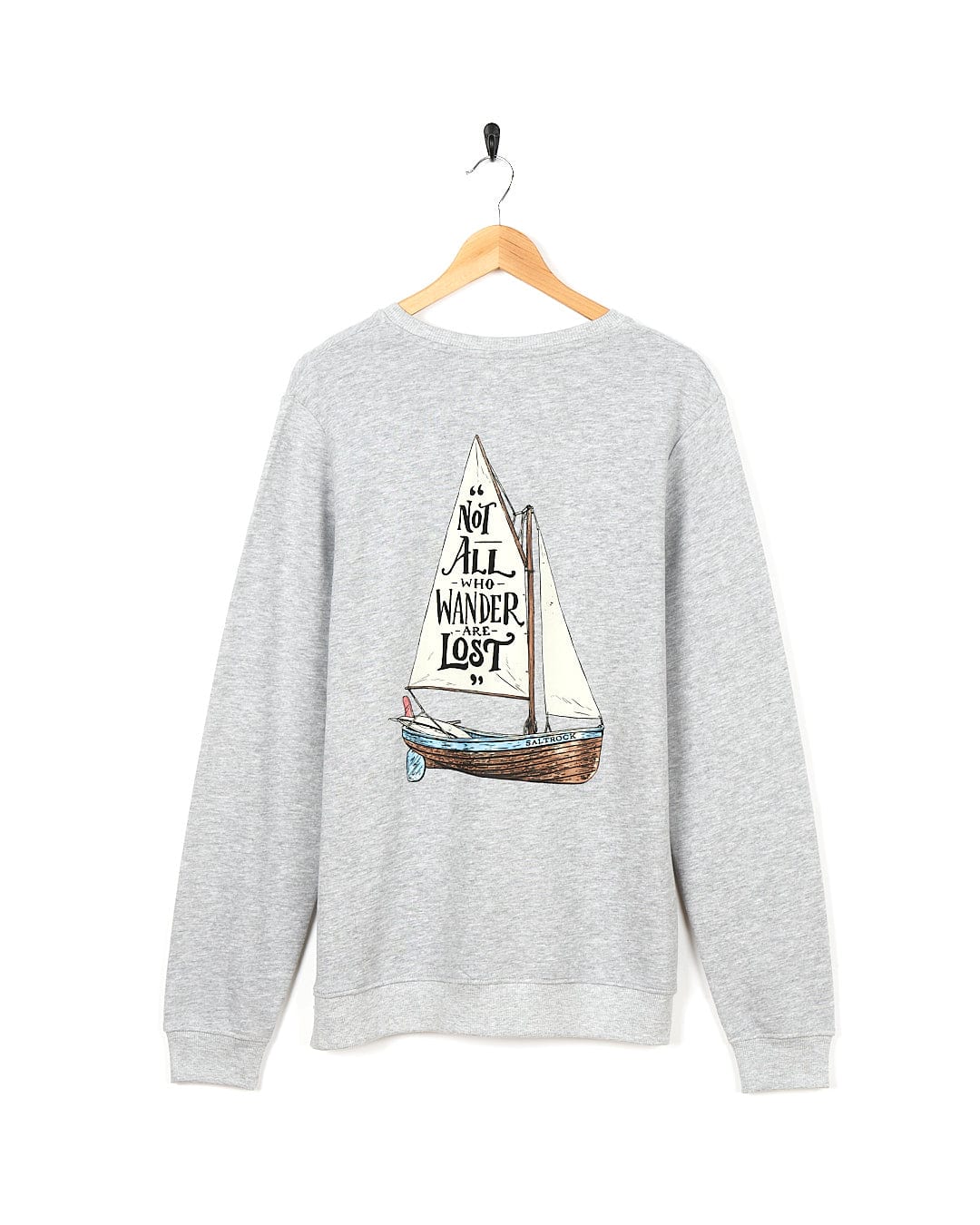 A Lost Ships - Mens Crew Sweat - Grey sweatshirt with a sailboat on it by Saltrock.