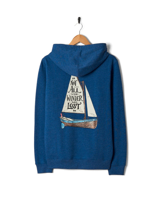 A Lost Ships - Mens Pop Hoodie - Blue Marl featuring a sailboat design on the front by Saltrock.