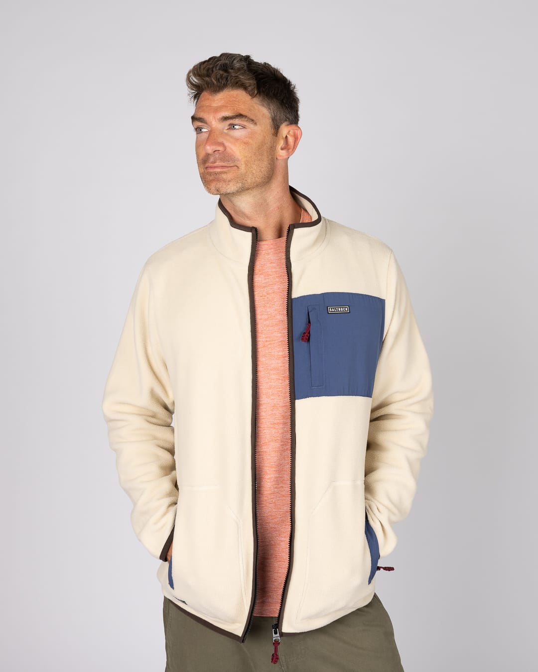 Leo Mens Zip Fleece in Cream