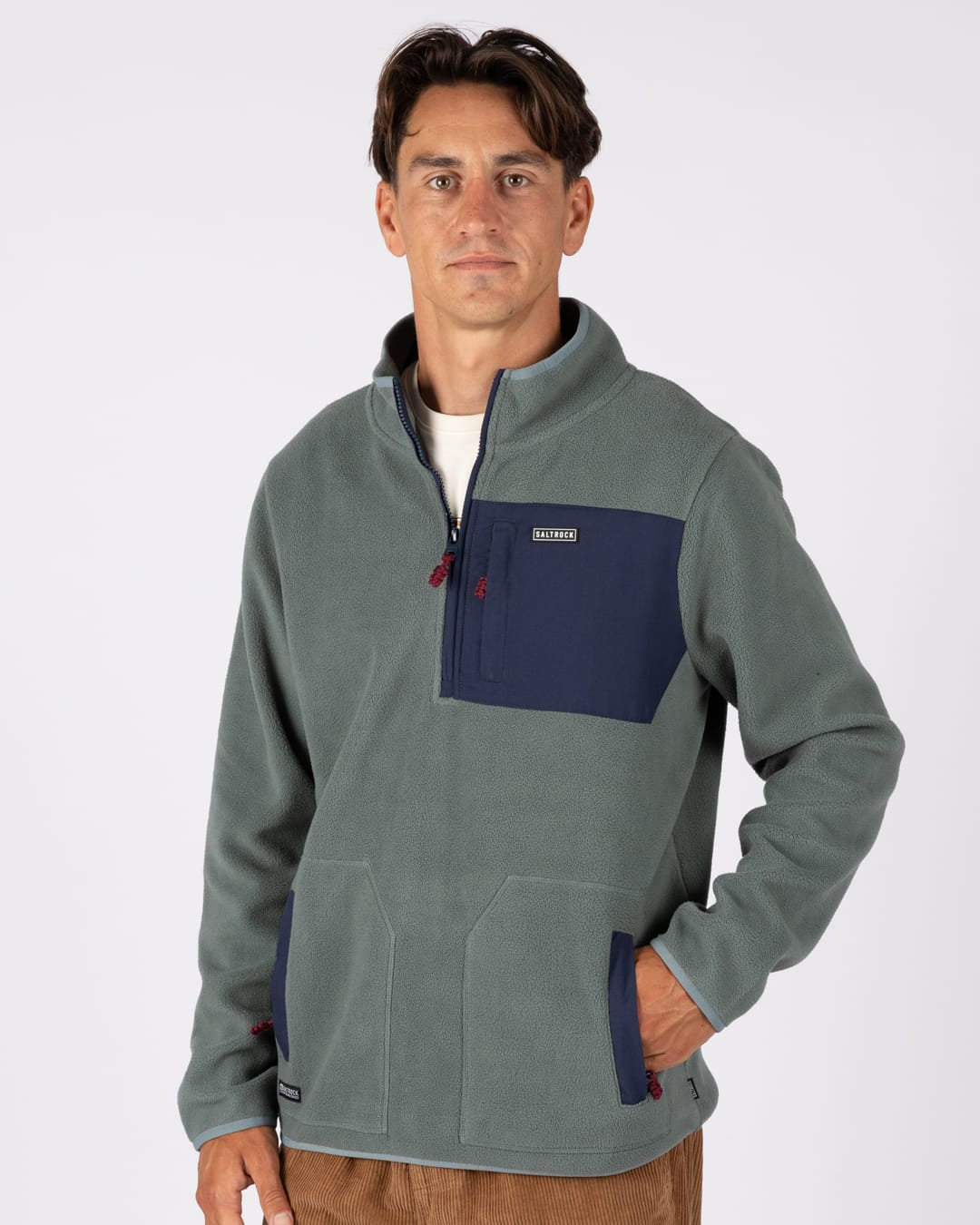 Leo Mens 1/4 Neck Fleece in Green
