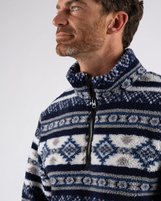 Morgan - Mens 1/4 Neck Borg Fleece - Blue