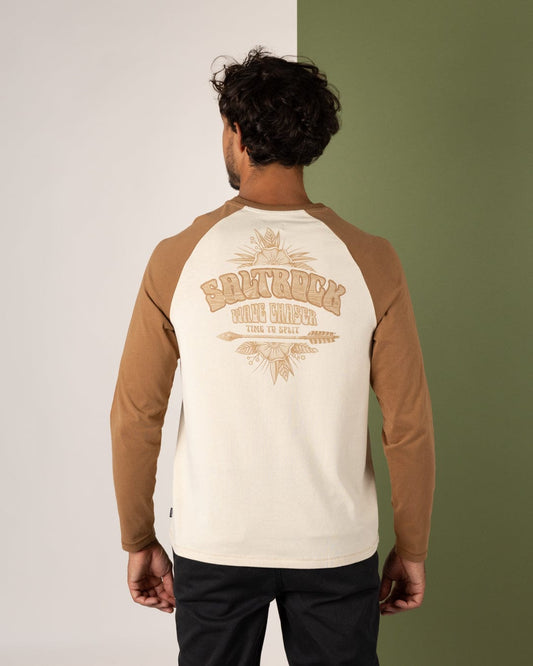 Wave Chaser - Mens Raglan Long Sleeve T-Shirt - Brown/Cream