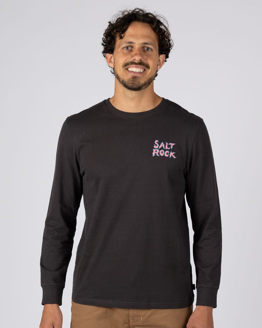 One More Wave Mens Long Sleeve T-Shirt in Dark Grey