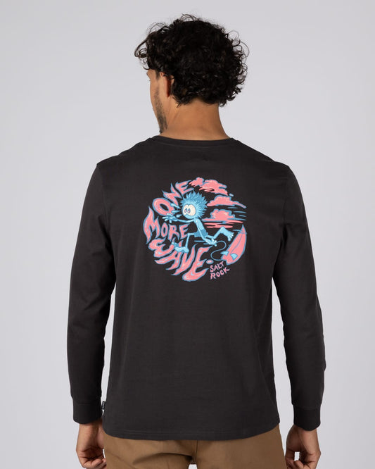 One More Wave Mens Long Sleeve T-Shirt in Dark Grey