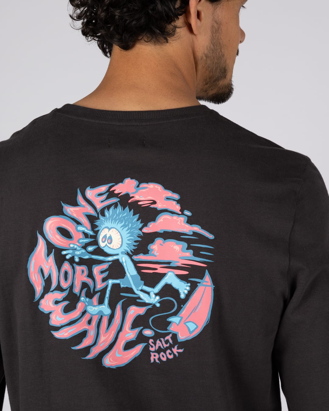 One More Wave Mens Long Sleeve T-Shirt in Dark Grey