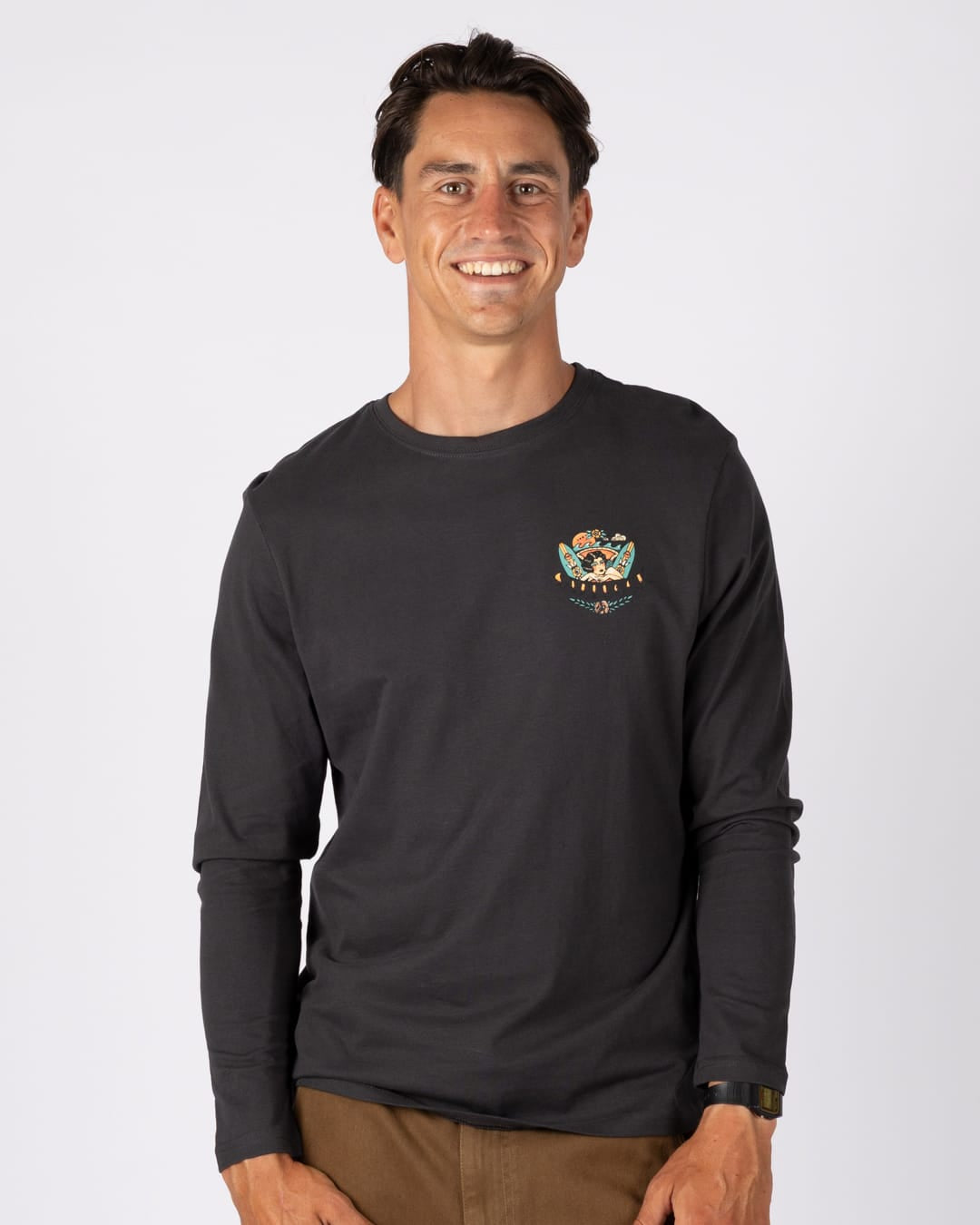 Tiger Tattoo Mens Long Sleeve T-Shirt in Dark Grey