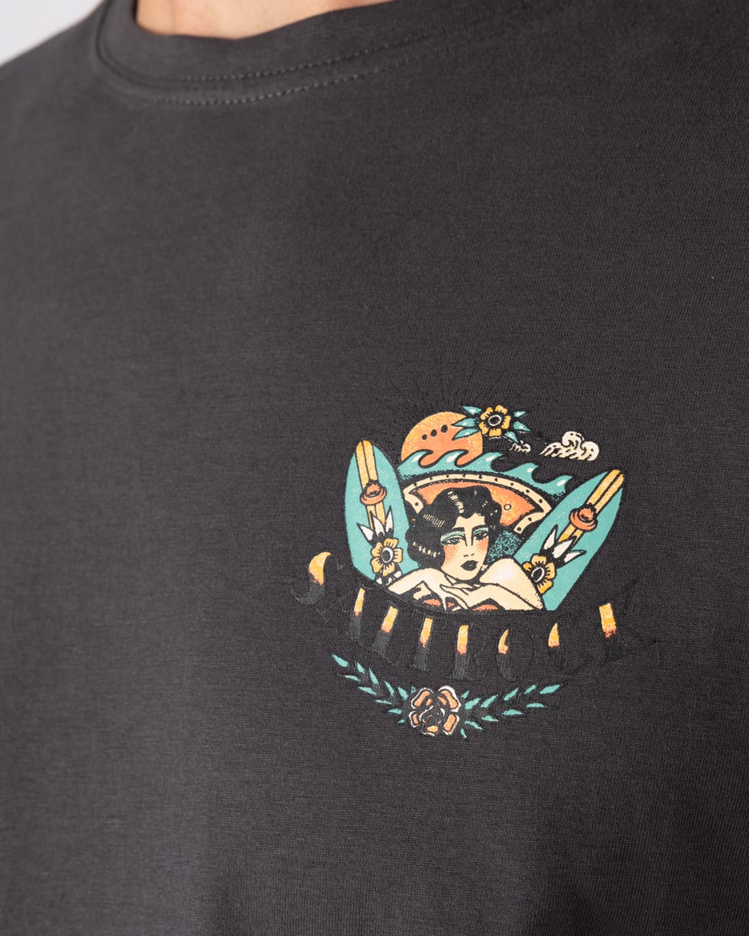 Tiger Tattoo Mens Long Sleeve T-Shirt in Dark Grey