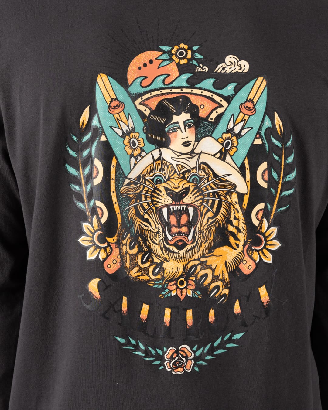 Tiger Tattoo Mens Long Sleeve T-Shirt in Dark Grey