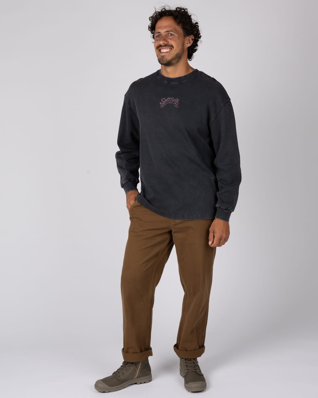 Race To Base Mens Long Sleeve T-Shirt In Dark Grey