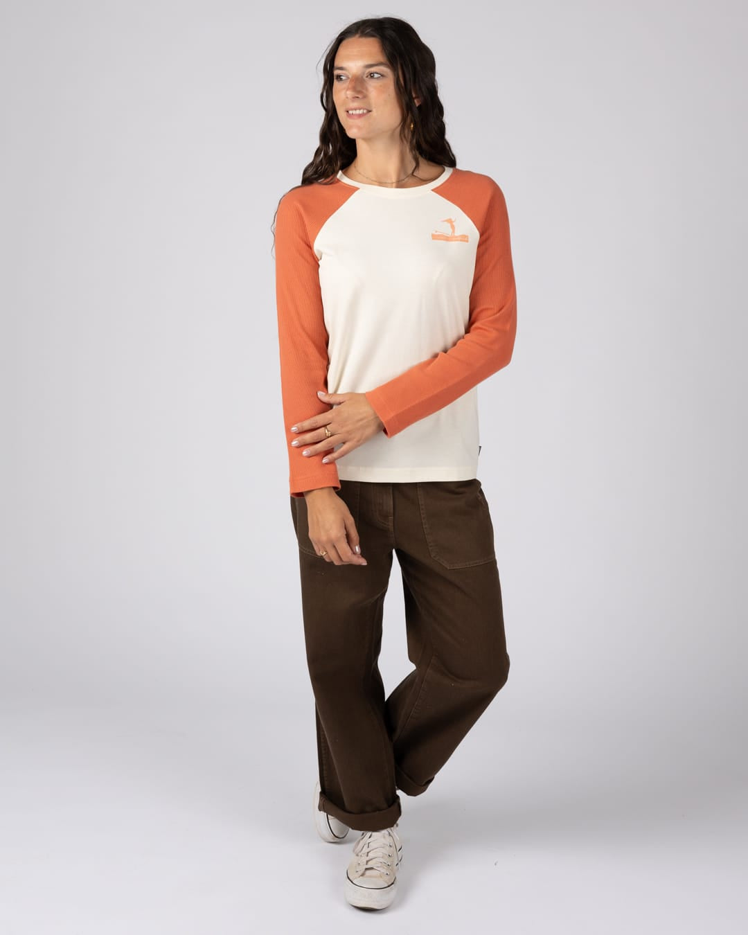 Helios Womens Raglan Long Sleeve T-Shirt in Orange