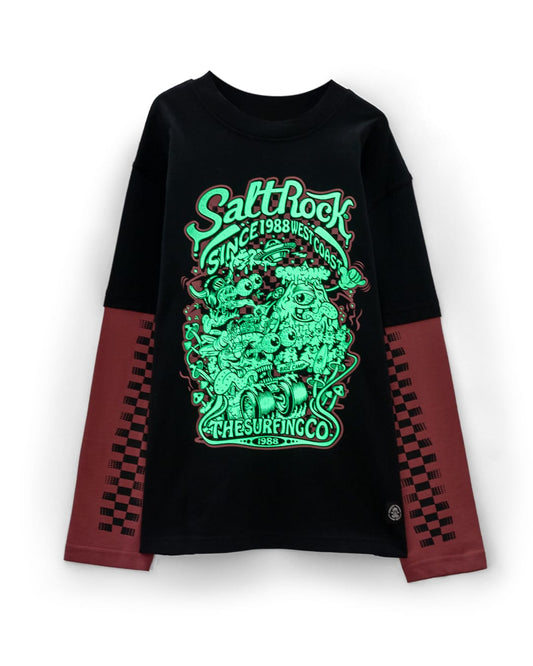 Racing To Base Boys Oversized Glow In The Dark T-Shirt In Black