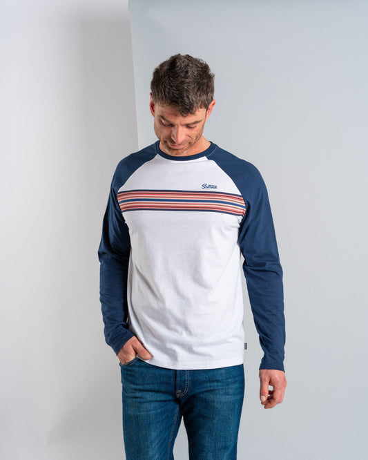 Classic Stripe - Mens Long Sleeve Raglan T-Shirt - Blue/White