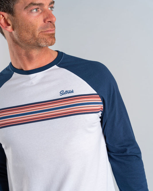 Classic Stripe - Mens Long Sleeve Raglan T-Shirt - Blue/White