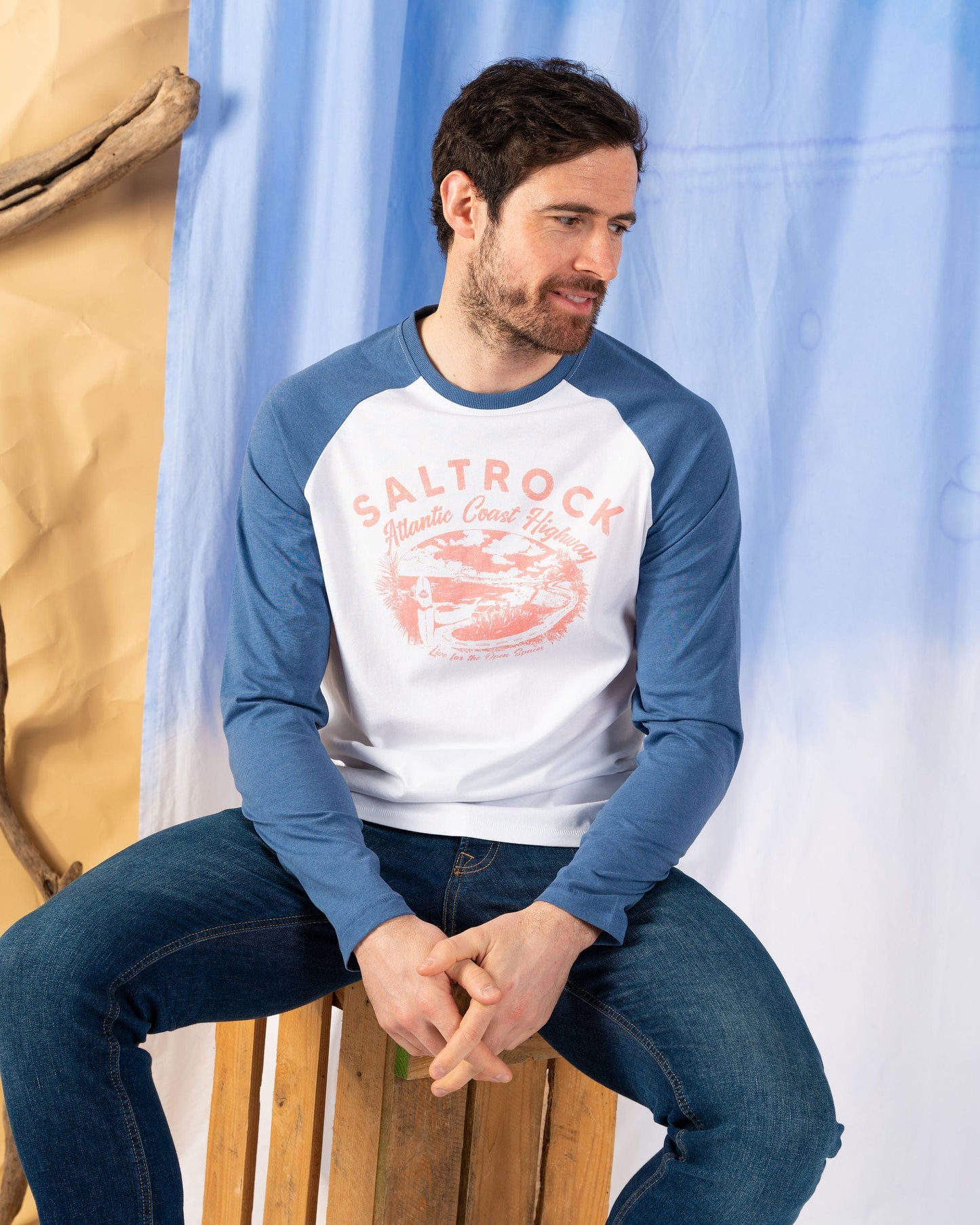Ac Highway Mens Long Sleeve Raglan T-Shirt in Blue/White
