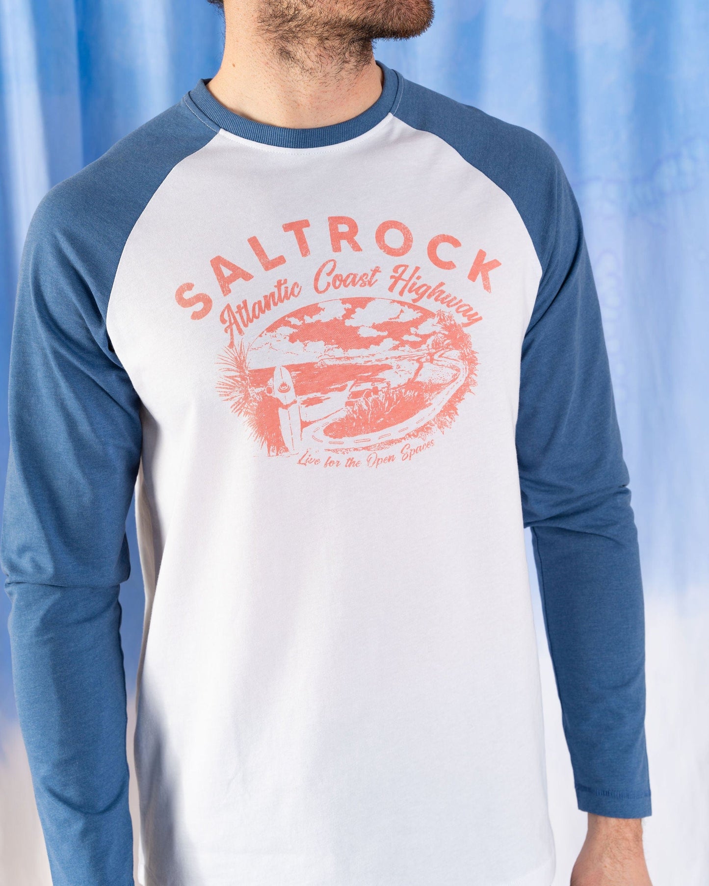 Ac Highway Mens Long Sleeve Raglan T-Shirt in Blue/White