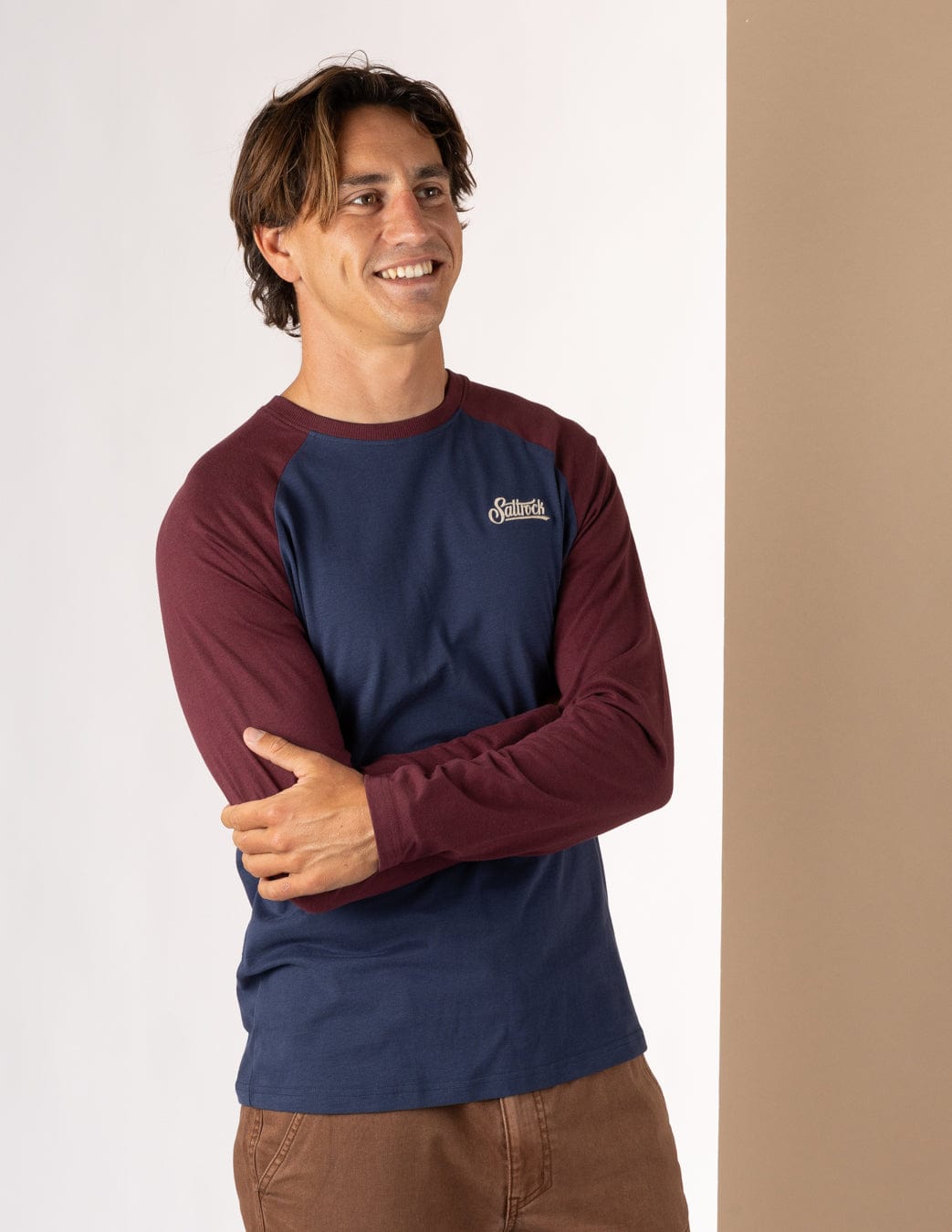 Pitcher Embroidery - Mens Raglan Long Sleeve T-Shirt - Dark Purple