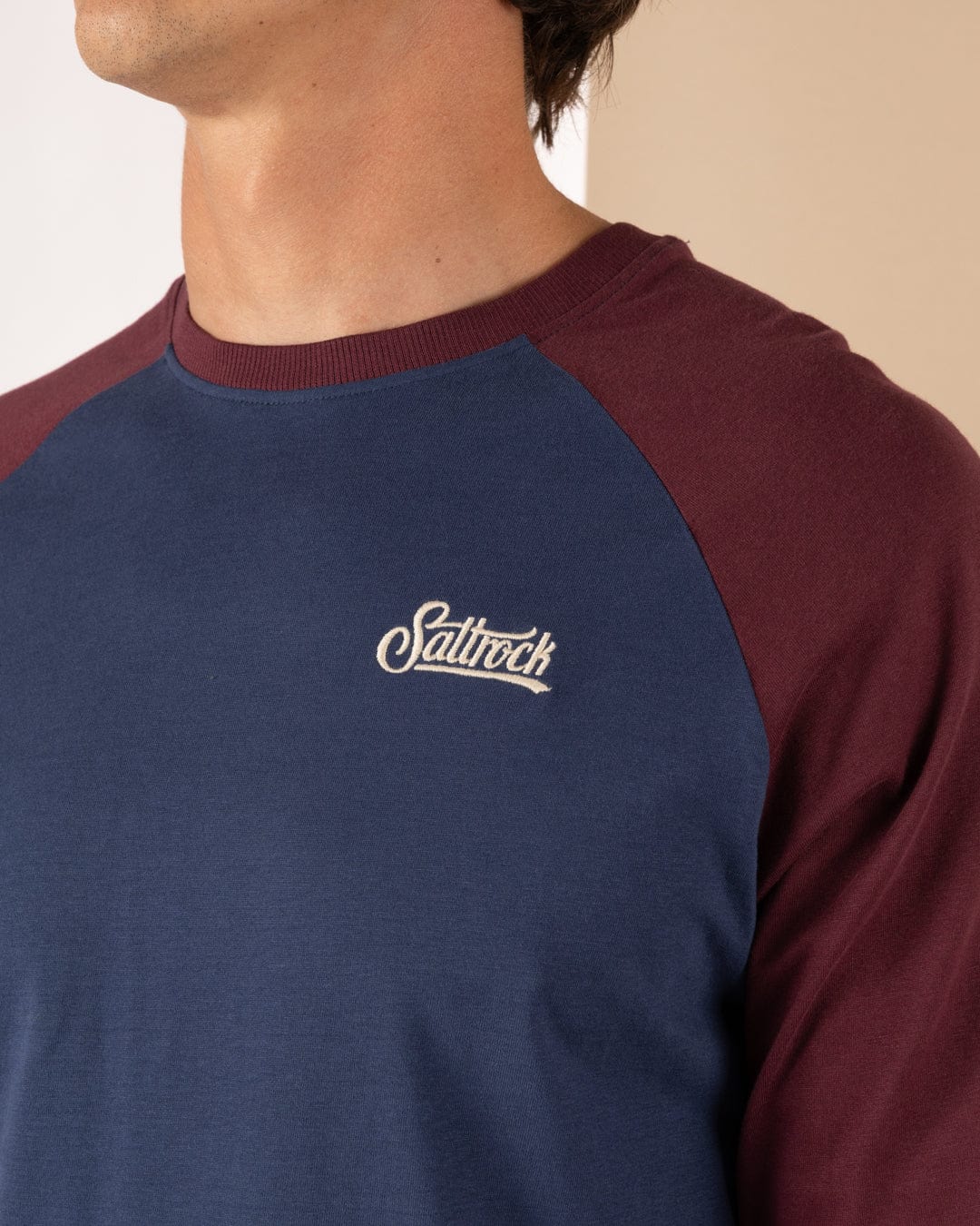 Pitcher Embroidery - Mens Raglan Long Sleeve T-Shirt - Dark Purple