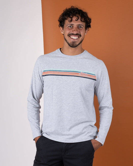 Torn Stripe - Mens Long Sleeve T-Shirt - Grey