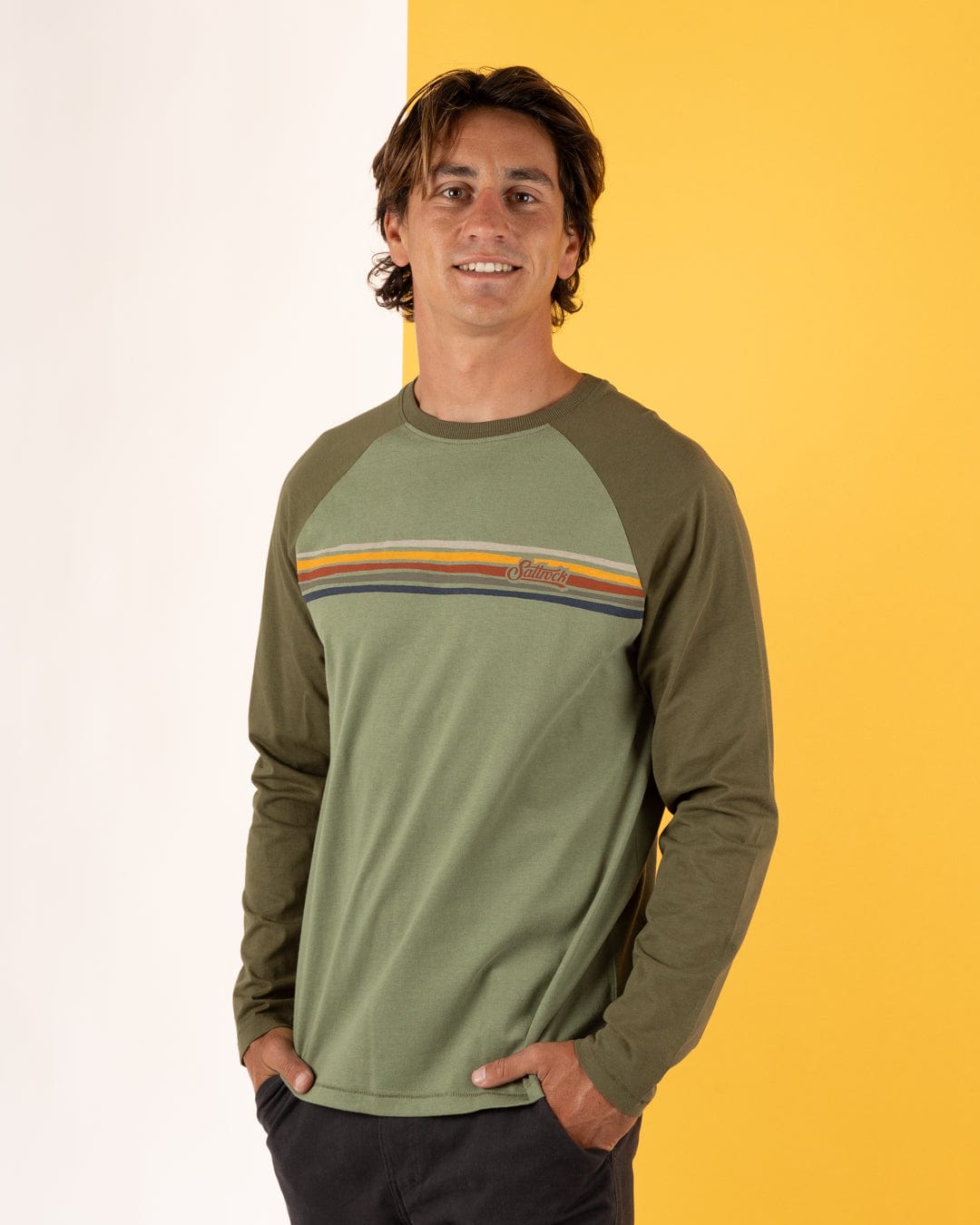 Torn Stripe - Mens Long Sleeve T-Shirt - Green