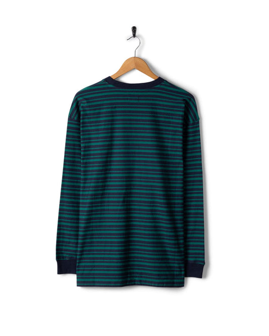 Original SR Badge - Mens Oversized Striped Long Sleeve T-Shirt  - Teal