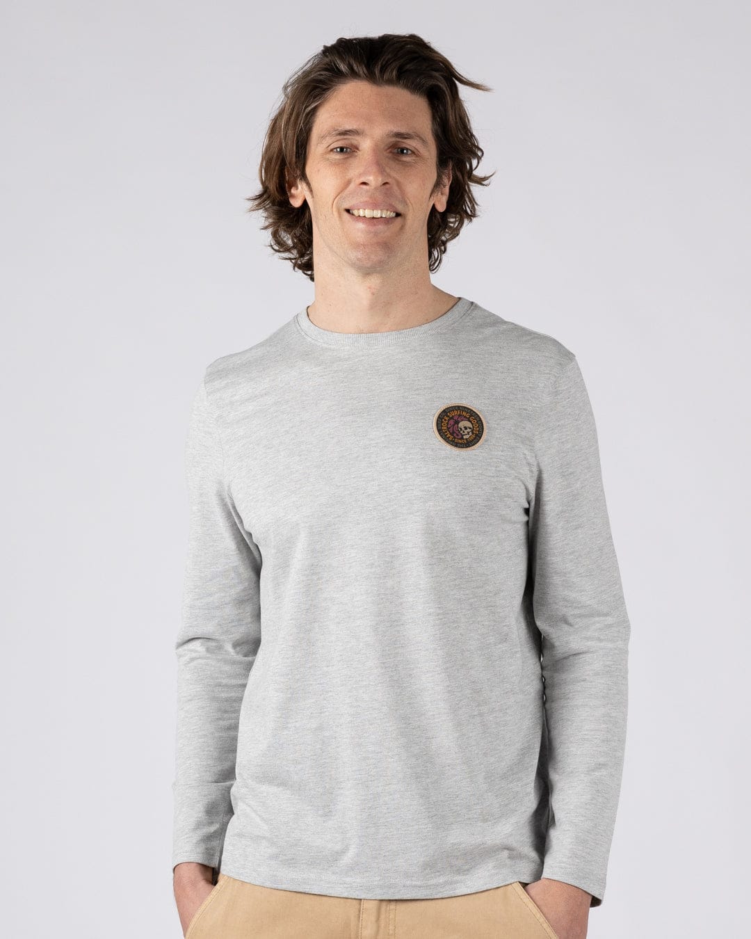 Trail Badge - Mens Long Sleeve T-Shirt - Grey