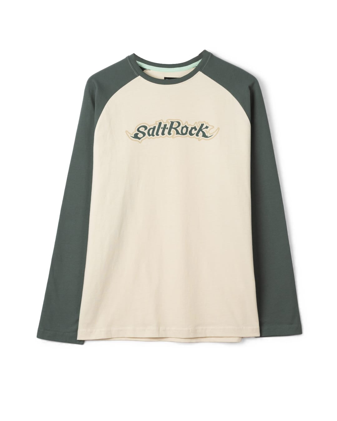 Heritage Logo Mens Long Sleeve Raglan T-Shirt in Green/Cream