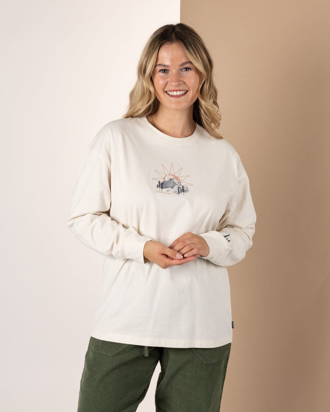 Open Road - Womens Longline Long Sleeve T-Shirt - Cream