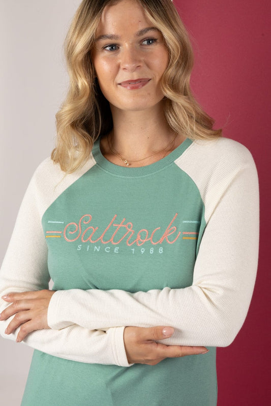 Links Waffle - Womens Raglan Long Sleeve T-Shirt - Blue/Cream