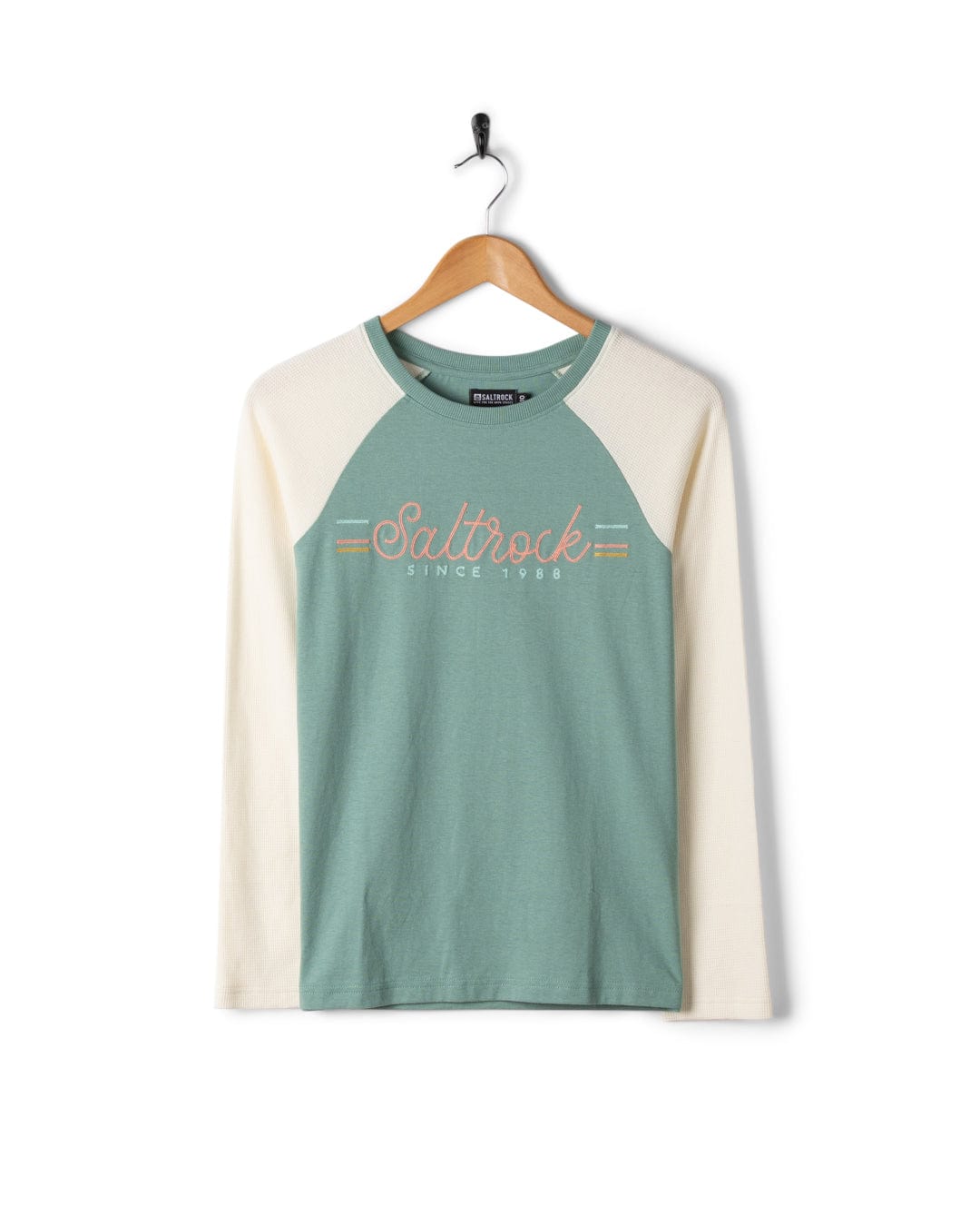 Links Waffle - Womens Raglan Long Sleeve T-Shirt - Blue/Cream