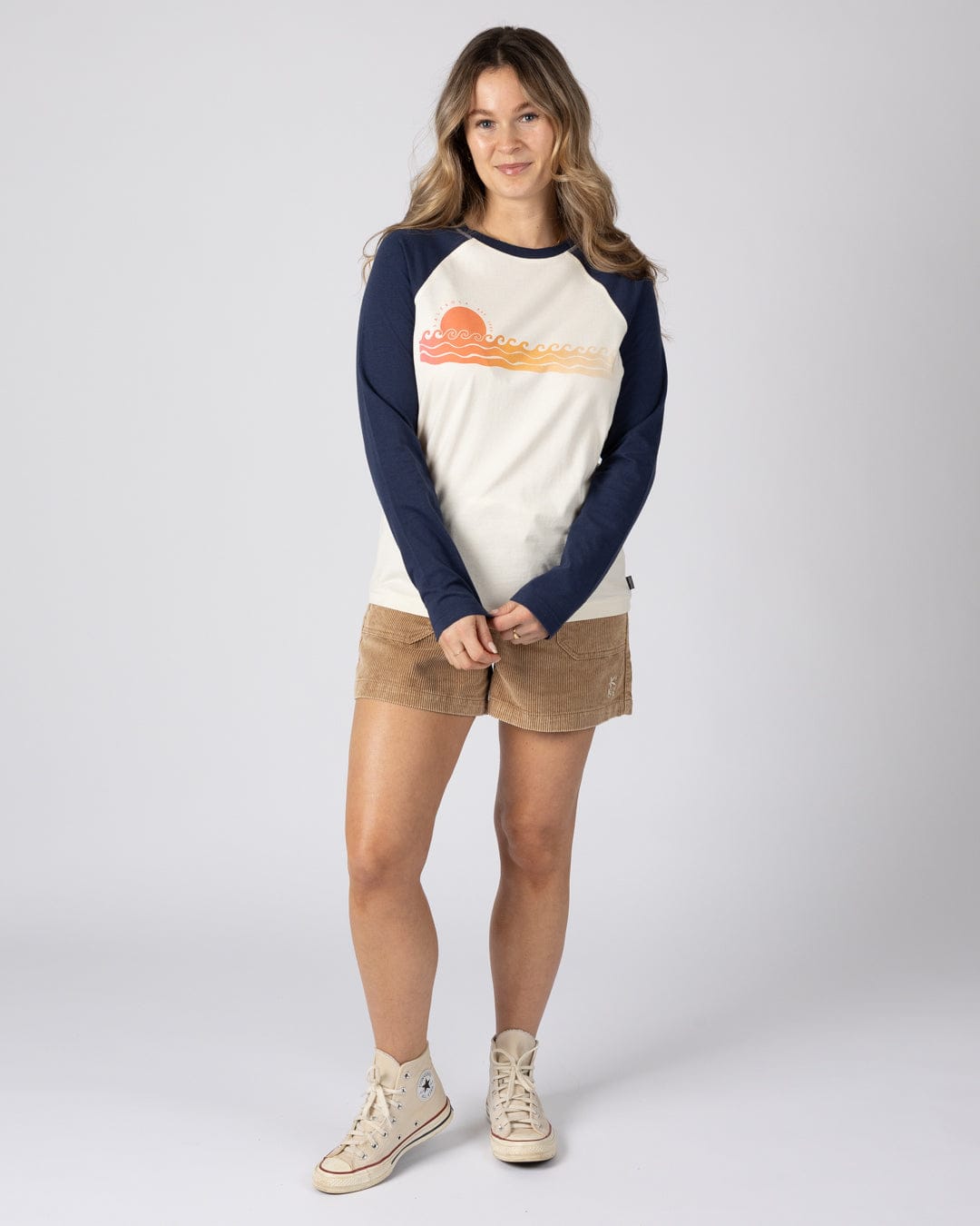 Golden Hour Womens Long Sleeve Raglan T-Shirt in Cream