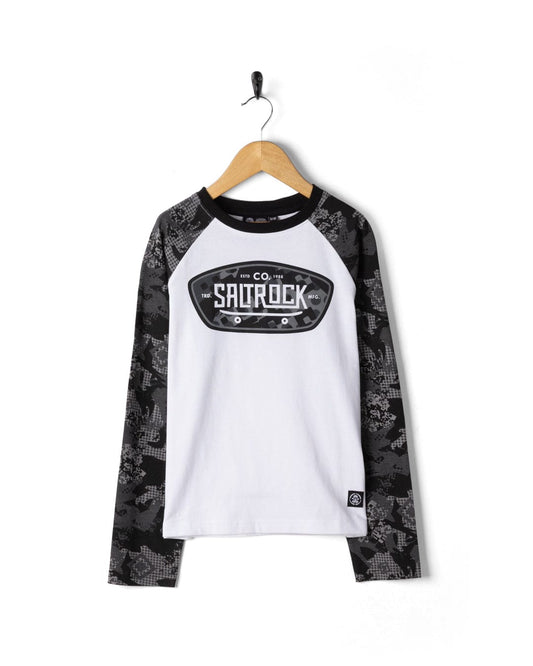 Digi Camo Raglan - Kids Long Sleeve T-Shirt - White/Black
