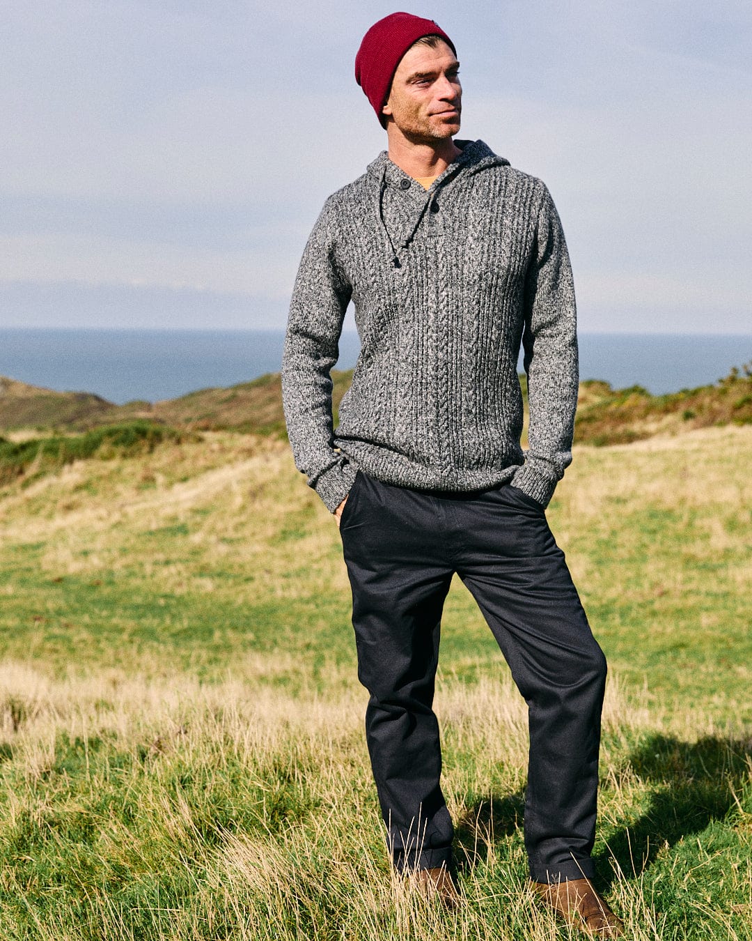 Luka Mens Hooded Knitted Jumper Grey