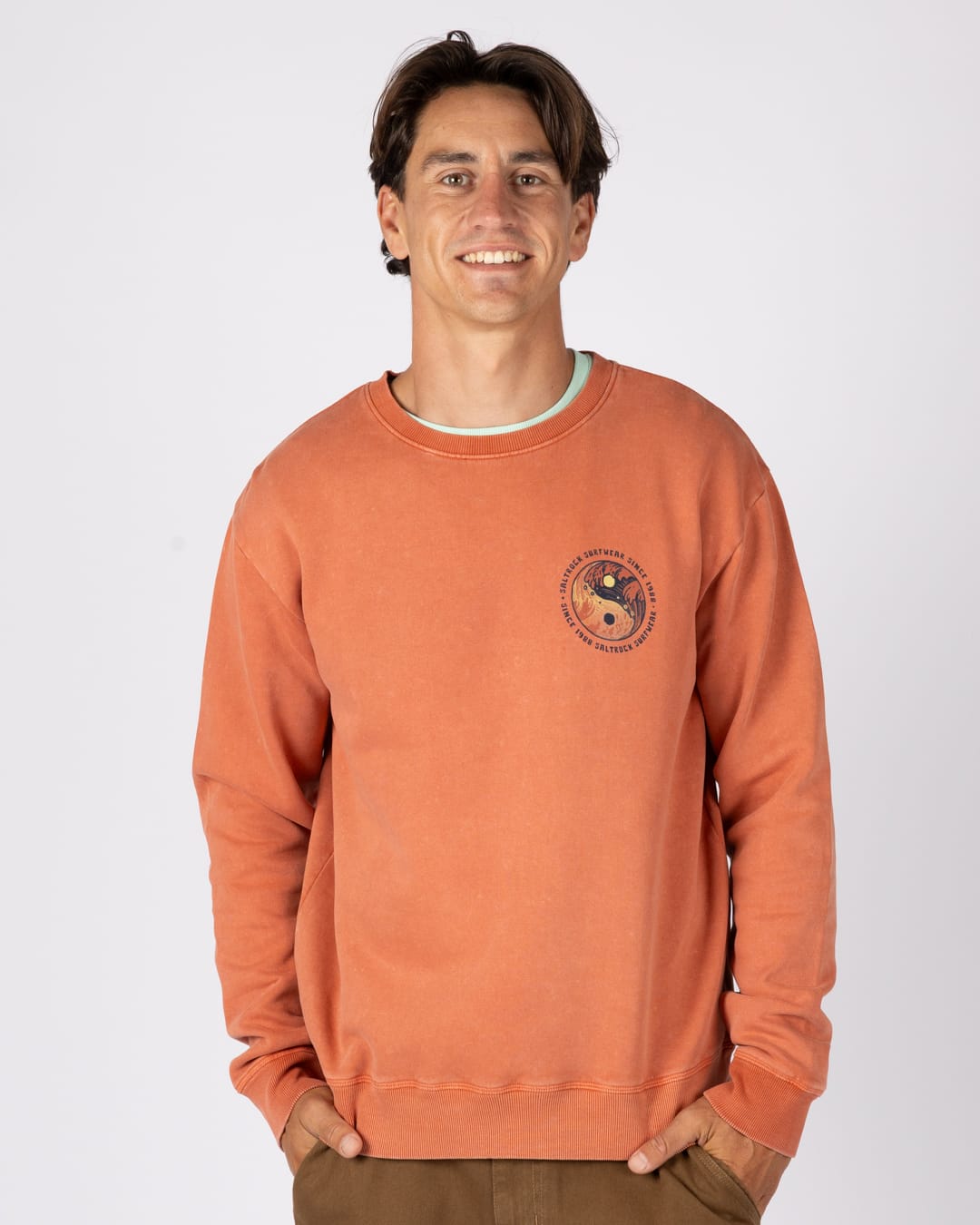 Yin Yang Wave Mens Sweatshirt in Orange