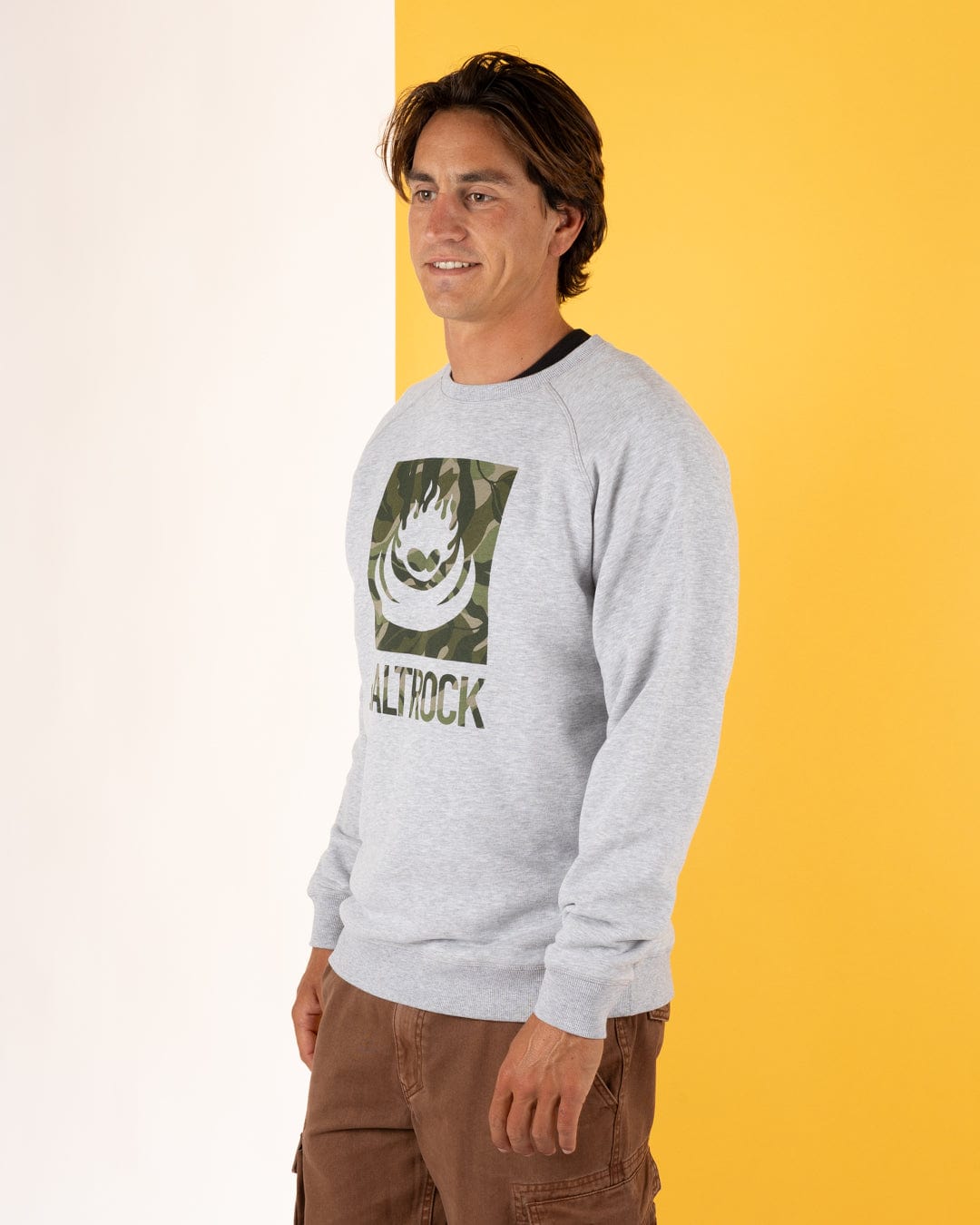 Camo Leaf Flame - Mens Sweat Shirt - Grey