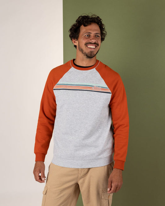 Torn Stripe - Mens Raglan Sweat - Orange/Grey