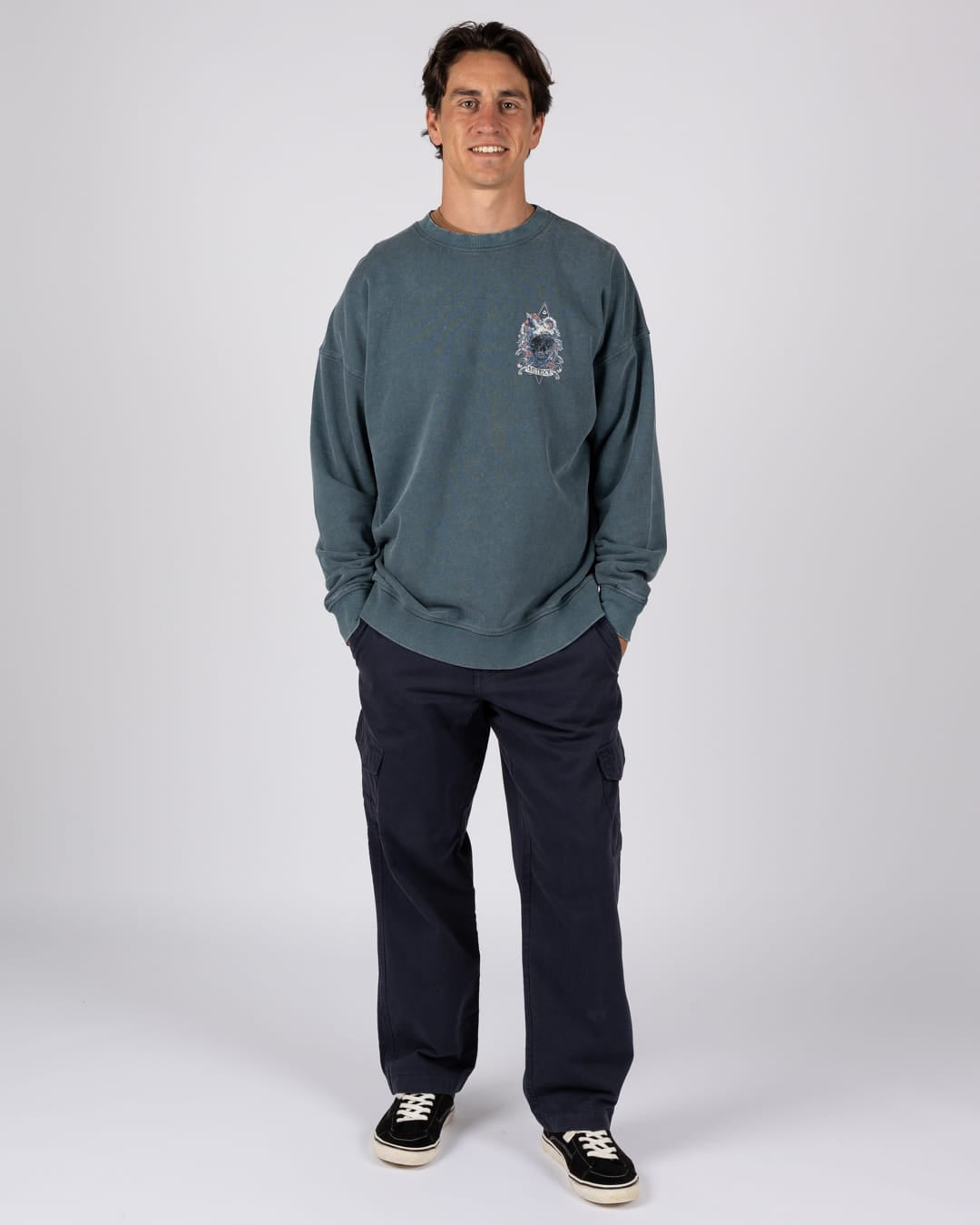 Dark Water Mens Oversized Sweatshirt Top in Blue