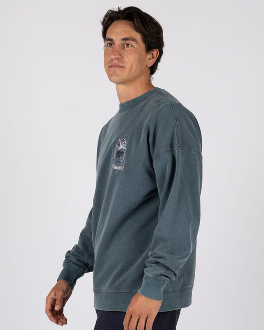 Dark Water Mens Oversized Sweatshirt Top in Blue