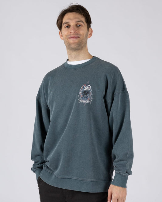 Dark Water Mens Oversized Sweatshirt Top in Blue