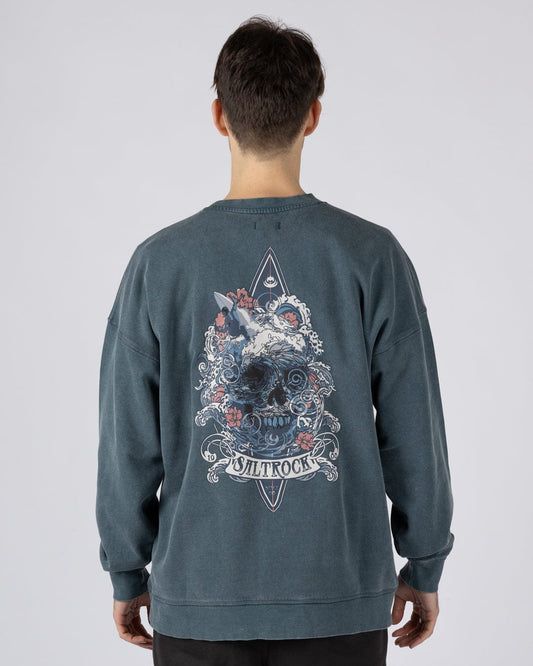 Dark Water Mens Oversized Sweatshirt Top in Blue